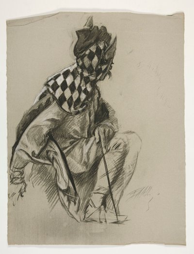 Estudo de Jester (não utilizado), para a Quest of the Holy Grail (uma série de quinze quadros para a Biblioteca Pública de Boston, concluída em 1901) de Edwin Austin Abbey