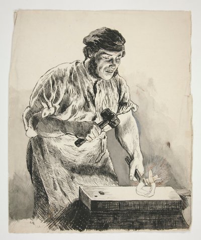 Estudo de um ferreiro, martelando ferro - ilustração não identificada de Edwin Austin Abbey