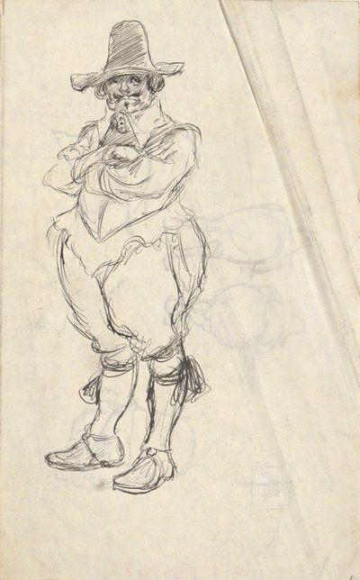 Estudo de um homem no XVII c. Traje holandês - não identificado. Estudos sobre o inverso de Edwin Austin Abbey