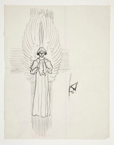 Estudo de um Anjo, para The Quest of the Holy Grail (série de quinze quadros para a Biblioteca Pública de Boston, concluída em 1901) de Edwin Austin Abbey