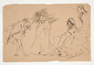 Estudo de uma cena do século XVIII, possivelmente de Edwin Austin Abbey
