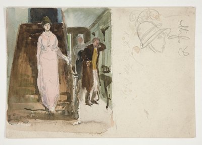 Estudo de um interior: casal se preparando para sair à noite de Edwin Austin Abbey