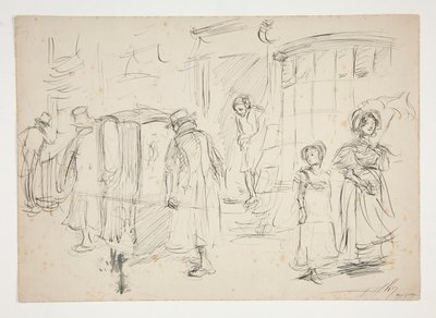 Estudo da cena de rua com cadeira de sedan. de Edwin Austin Abbey