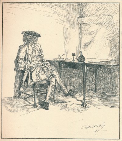 A carta. Desenho de caneta não publicado, 1890, 1923 de Edwin Austin Abbey