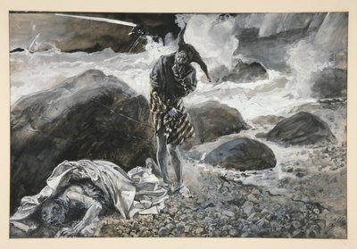 Trinculo e Caliban, ilustração para Ato II, Cena ii, A Tempestade de Edwin Austin Abbey