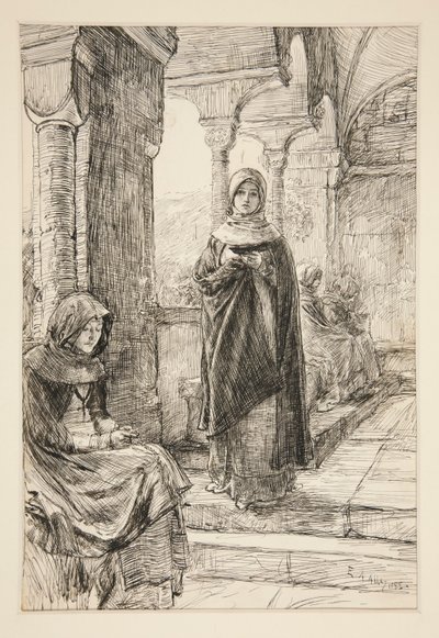 Duas figuras femininas no claustro, do The Cloister de Edwin Austin Abbey