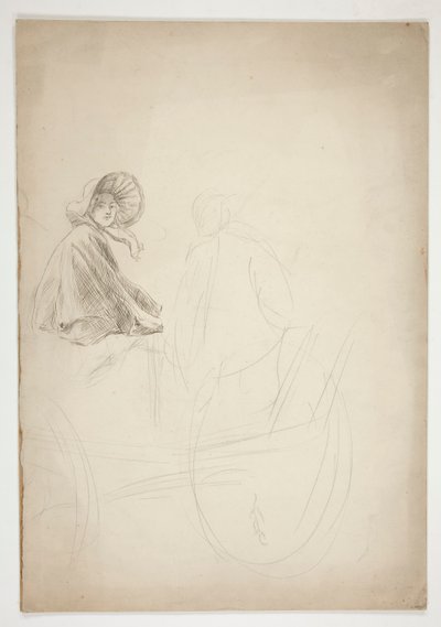 Duas figuras sentadas em um carrinho - (ilustração não identificada) de Edwin Austin Abbey