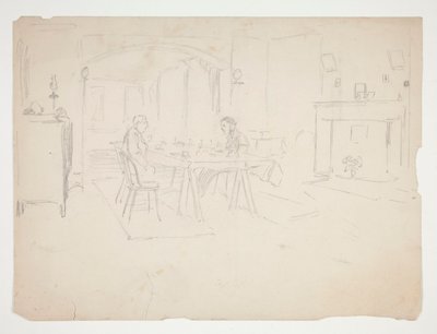 Dois homens à mesa em um interior de Edwin Austin Abbey