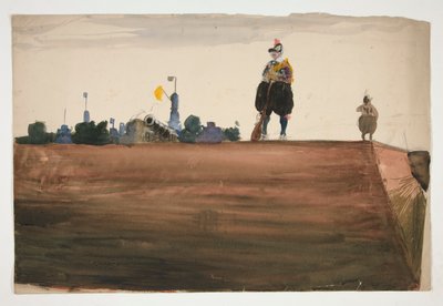 Duas sentinelas no topo de um muro de uma fortaleza de Edwin Austin Abbey
