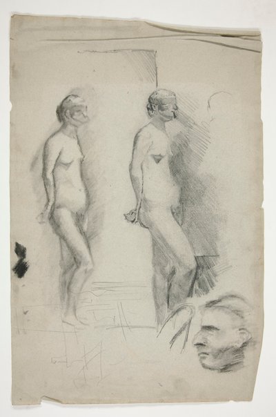 Dois esboços de um modelo nu e um homem de Edwin Austin Abbey