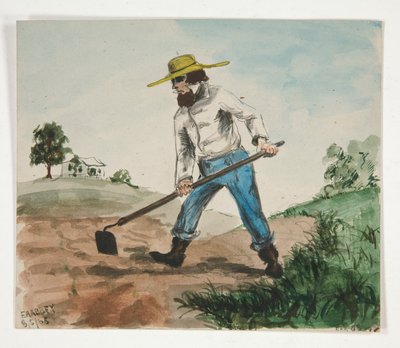 Ilustração não identificada de um homem capinando um jardim (reto); Estudos de três figuras (verso) de Edwin Austin Abbey