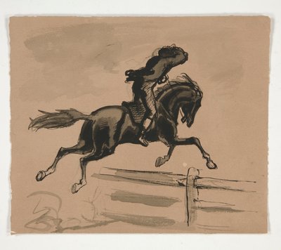 Ilustração não identificada de um Cavaleiro a Saltar uma Cerca (recto); Estudo Figurativo de um Velho (verso) de Edwin Austin Abbey
