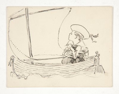 Ilustração não identificada [Rapaz num pequeno barco] de Edwin Austin Abbey