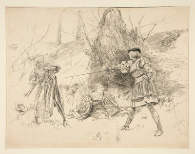 Valentine resgata Sylvia, do Acto V, Cena iv, Dois Cavalheiros de Verona de Edwin Austin Abbey