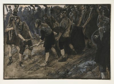 Ventidius entra em triunfo, o corpo morto de Pacorus carregado antes dele, Ato III, cena i, Antônio e Cleópatra de Edwin Austin Abbey