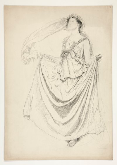 Mulher em toga com grinaldas, esboço para uma peça de Shakespeare não identificada de Edwin Austin Abbey