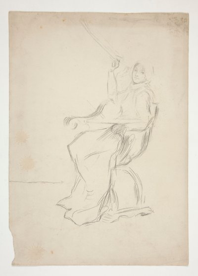 Mulher sentada na cadeira (recto); Dois esboços arquitectónicos não identificados (verso) de Edwin Austin Abbey