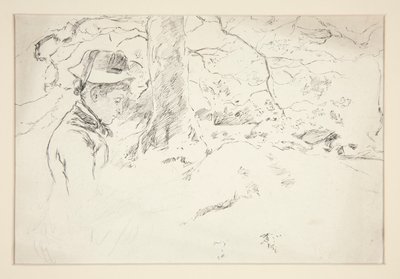 Mulher sentada no jardim - ilustração não identificada de Edwin Austin Abbey
