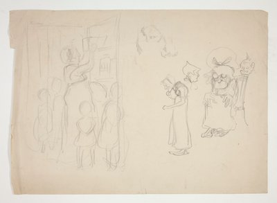 Mulher com filhos e desenhos animados - ilustração não identificada de Edwin Austin Abbey