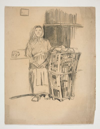 Mulher com cesto de roupa suja (?) - ilustração não identificada de Edwin Austin Abbey