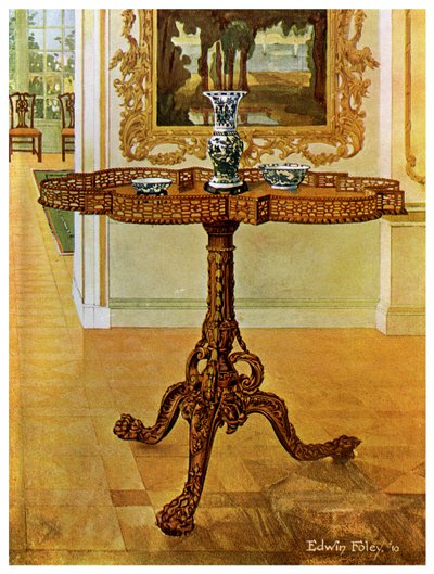 Fricção em forma de mesa de galeria com aros, Chippendale School, 1911-1912. de Edwin Foley
