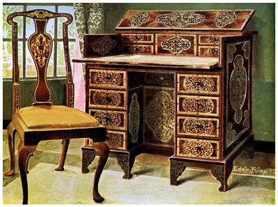 Mesa de escrita embutida em nogueira, 1910. de Edwin Foley