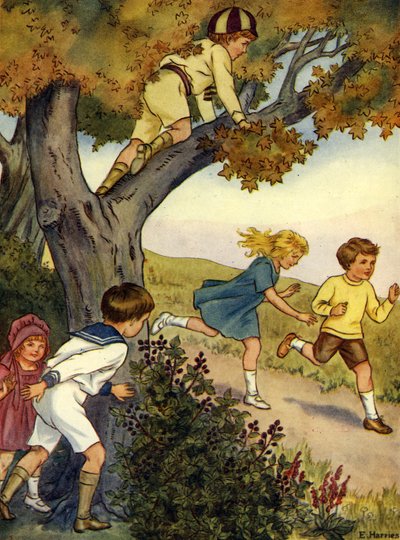 Crianças escondidas dentro e atrás de uma árvore de Edwin Harris