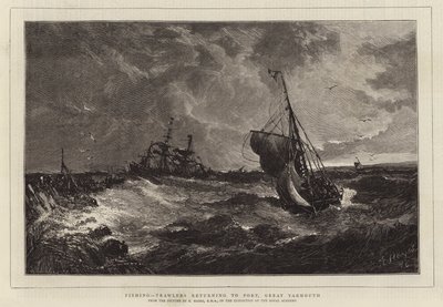 Pesca, traineiras, voltando, para, porto, grande, yarmouth de Edwin Hayes
