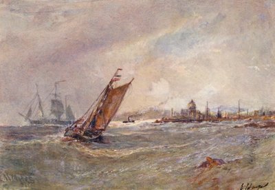 St Peter Port, Guernsey (litografia a cores) de Edwin Hayes