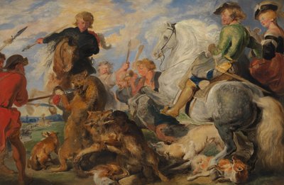 Copie após Rubenss Wolf e Fox Hunt, ca. 1824-26. de Edwin Landseer