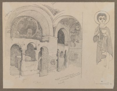 Mosteiro cristão primitivo (copta) em Esna, 1 de março de 1887 (grafite sobre papel) de Edwin Howland Blashfield