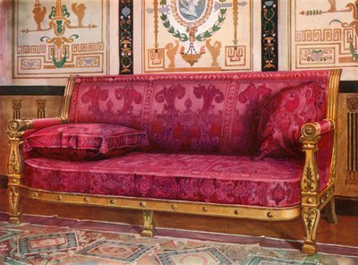 Sofá Esculpido Dourado Coberto em Rose Brocade de Lyons de Edwin John Foley