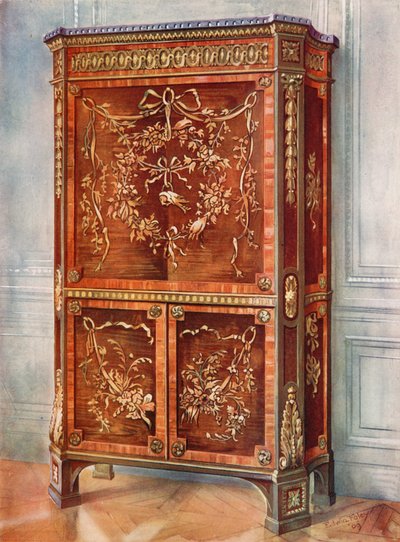 Incrustada em forma de Ormolu ereto Secretaire de Sycamore, tulipa, Kingwood, Holly e outras madeiras - Natural e manchado de Edwin John Foley