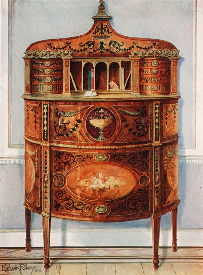 Armário embutido e pintado de escrivaninha-escrivaninha de Satinwood, Ormolu montado de Edwin John Foley