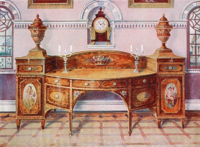 Aparador de cetim pintado e embutido. Relógio de suporte de mogno de Edwin John Foley