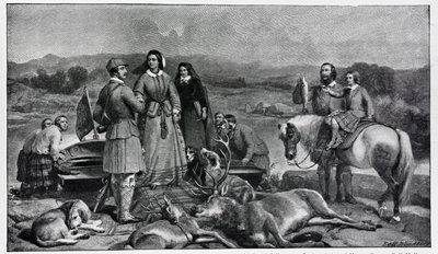 Rainha Victoria desembarque no Loch Muick, após a pintura de 1850 de Edwin Landseer