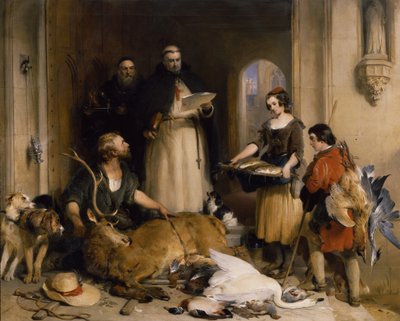 Cena do tempo antigo na Abadia de Bolton, c.1834 (óleo sobre tela) de Edwin Landseer
