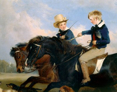 O Hon E. S. Russell e o seu irmão (detalhe de 369434) (óleo sobre painel) de Edwin Landseer