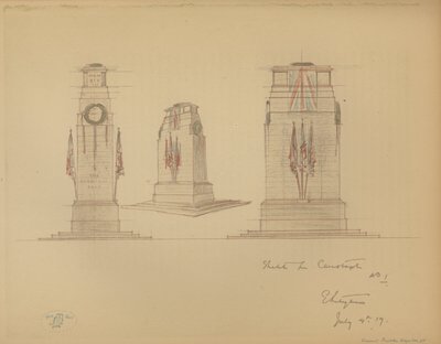 Sketch No 1 para o Cenotaph, Whitehall, Westminster, Londres (cor litho) de Edwin Landseer Lutyens