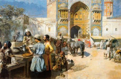 Um restaurante ao ar livre, Lahore, c1889. de Edwin Lord Weeks