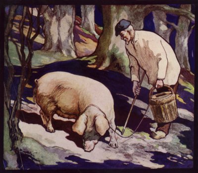 Um Porco Caçador de Trufas Francês (cor litho) de Edwin Noble