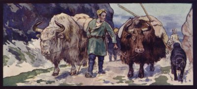 Um Thibetan Yak Train (cor litho) de Edwin Noble