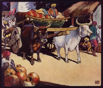 Bulllock-Waggon indiano (cor litho) de Edwin Noble