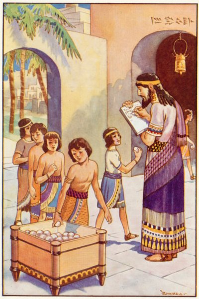 Na Escola na Babilónia (cor litho) de Edwin Tryon Billings