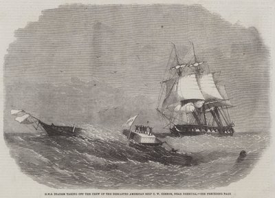 HMS Diadem decolando a tripulação do navio americano Dismasted CW Connor, perto de Bermuda de Edwin Weedon