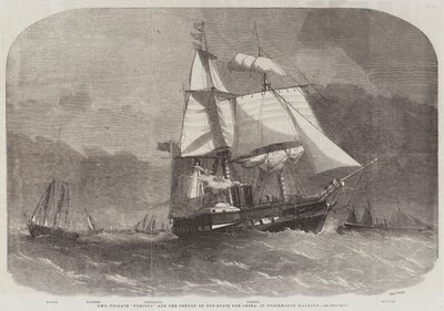 HMS Frigate Furious e o comboio de gun-boats para a China, no porto de Portsmouth de Edwin Weedon