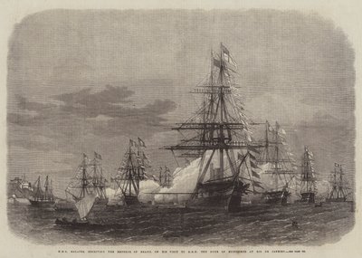 HMS Galatea recebendo o Imperador do Brasil em sua visita a SAR o Duque de Edimburgo no Rio de Janeiro de Edwin Weedon