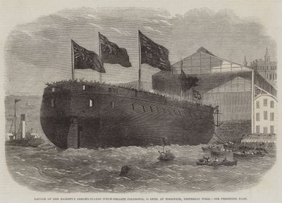 Lançamento de Parafuso-Fragata Caledônia Blindada em Armadura de sua Majestade, 31 Guns, em Woolwich, Ontem Semana de Edwin Weedon
