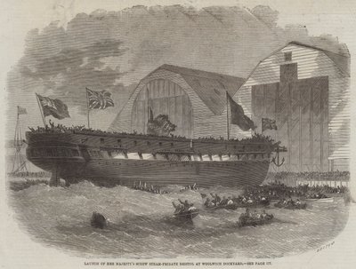 Lançamento do Parafuso à Vapor de Parafuso de Sua Majestade, em Bristol, no estaleiro de Woolwich de Edwin Weedon