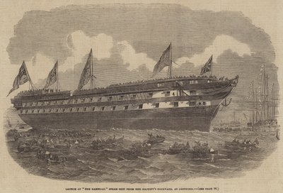 Lançamento do navio a vapor Hannibal do estaleiro da majestade, em Deptford de Edwin Weedon